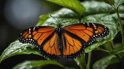 Naklejka premium Beautiful butterfly on bush leaves.