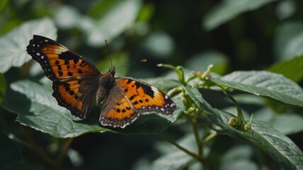 Obraz premium Butterfly on a bush leaf.