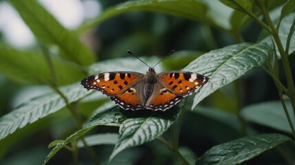 Obraz premium Butterfly on a bush leaf.