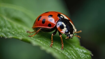 Ladybug on a leaf of a plant.