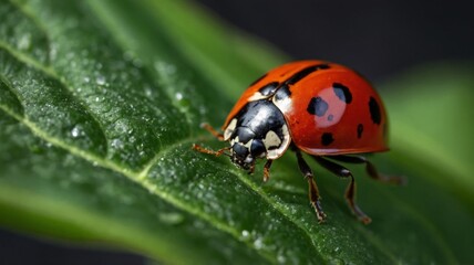 Naklejka premium Ladybug on a leaf of a plant.