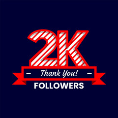 Thank You 2k Followers Banner with red and white color Decorative Elements