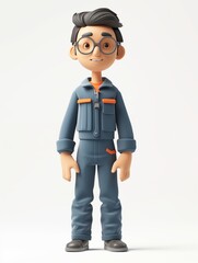 IT Specialist male wearing IT specialist uniform, Full body character, 3D render illustration, Clip art, technology, isolated on white background 