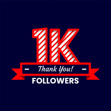 Thank You 1k Followers Banner with red and white color Decorative Elements