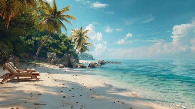 A serene beach with a luxury resort in the background, representing leisure and the rewards of hard work.