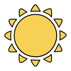 Hand drawn cartoon sun icon on white background.