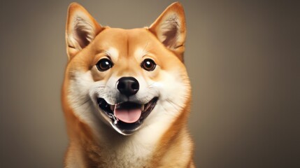 A Shiba Inu dog with a mischievous grin, its eyes sparkling with curiosity.