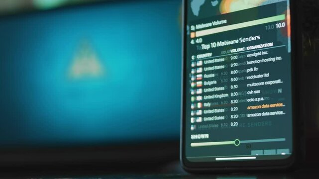 List of top 10 malware senders on smartphone screen