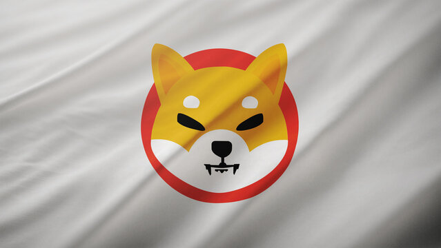 Shiba Inu (SHIB) logo illustration on a flag, cryptocurrency representing blockchain and web3, crypto innovation and decentralization concept. Rome, Italy - 2 July 2024