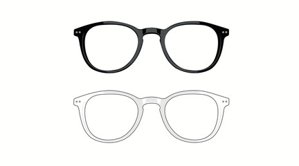 Black and white Glasses frames. Vector Isolated Set of Different Glasses Frames