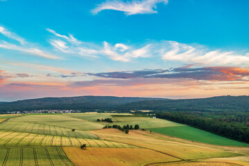 Fototapeta premium A bird's eye view of a beautiful, colorful sunset in the Taunus