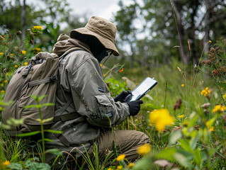 Researcher Using Tablet in Field