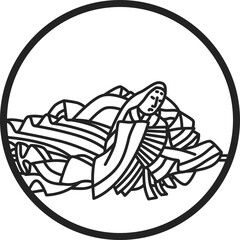 線画円形シンプル百人一首　右近