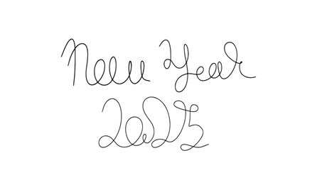 Continuous one line doodle drawing of new year 2025. Holiday concept, festive New year handwriting text, minimalist design. Editable stroke.