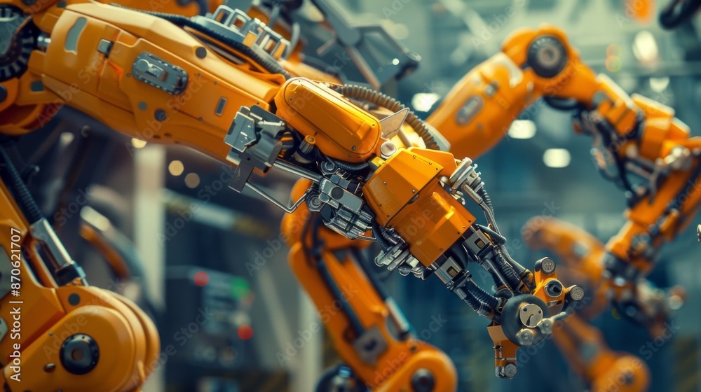 Aufkleber A close-up view of a robotic arm, highlighting the intricate details of its mechanics and the precision required for automated tasks on a factory floor