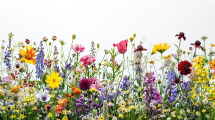 A vibrant array of wildflowers, their diverse colors and shapes creating a mesmerizing tapestry.