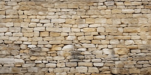Obraz premium Rustic Stone Wall Texture,beige stone wall texture for an old castle or house background. Web banner with empty space