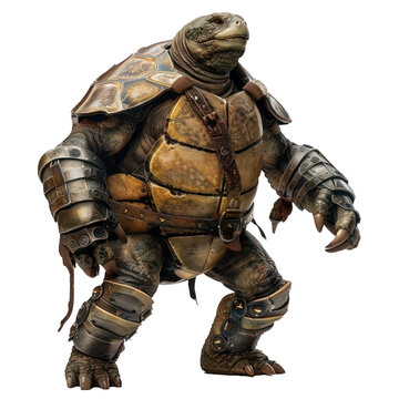 Digitally rendered martial artist turtle warrior with armor isolated on transparent background