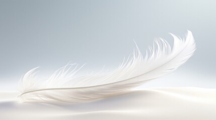 Obraz premium A white feather, its graceful curves and soft texture reminiscent of calligraphy, dancing across a field of pristine white.
