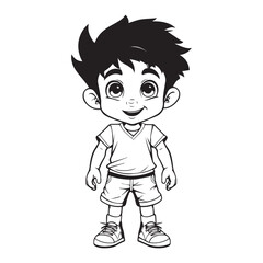 Cartoon kid Boy character, black vector illustration on white background