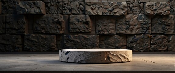 Empty Stone podium for top product display showcase stage with tropical lush jungle leaves background display product. Background for cosmetic product branding, identity and packaging inspiration