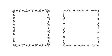 Obraz premium Square doodle frames,hand-drawn monograms.Edgings and cadres with simple sketchy design elements.Isolated. Vector illustration.