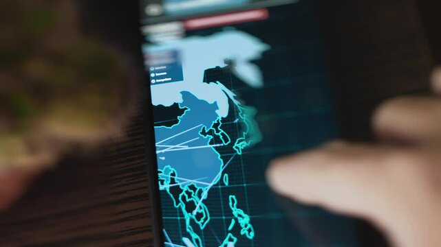 Interactive map of cyber attacks worldwide on smartphone