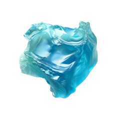 Fototapeta premium Abstract close-up of a translucent blue gel blob with a smooth, glossy surface on a white background, ideal for textures or backgrounds.