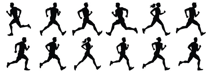 Runner silhouettes set, pack of vector silhouette design, isolated background