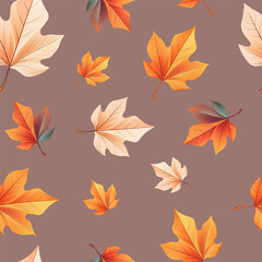 Fototapeta premium Seamless pattern with autumn maple leaves on a soft purple background. For fabric, wrapping paper, wallpaper