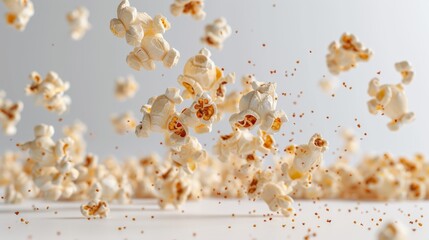 Flying delicious popcorn isolated on white background