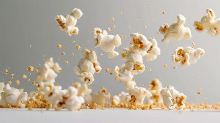 Flying delicious popcorn isolated on white background