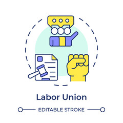 Labor union multi color concept icon. Workplace rules, employment policies. Legal document. Round shape line illustration. Abstract idea. Graphic design. Easy to use in infographic, presentation