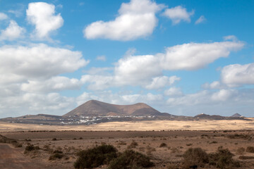 Lanscape and town Teguise, Lanzarote, Spain