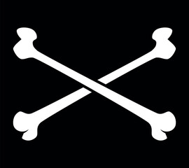 white crossbones, black and white vector illustration of crossed bones, isolated on black