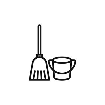 recommend clip art: besom with stick and pail logo sign vector outline