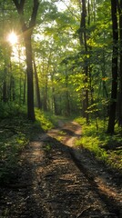 Obraz premium Forest Path Sunlight Through Trees