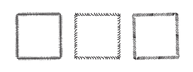 Square doodle frames,hand-drawn monograms.Edgings and cadres with simple sketchy design elements.Isolated. Vector illustration.