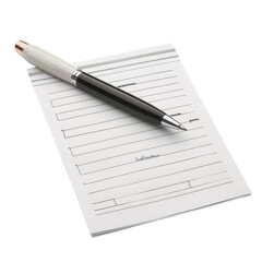 Pen resting on a notepad with blank forms, representing writing, office work, or business tasks. Idea for productivity or office themes.