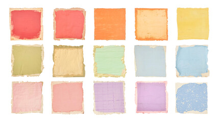 PNG pastel ripped notepaper element set, transparent background