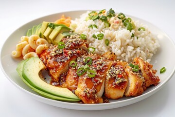 Exquisite Garlic Furikake Chicken with Steamed White Rice and Crispy Chicken Thighs