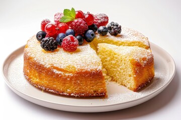Fluffy Meyer Lemon Olive Oil Cake with Vibrant Berries