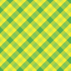 Plaid with twill weave seamless pattern in green and yellow.Colorful tartan check repeat pattern with stripe.Vector illustration geometric background for fabric and paper.
