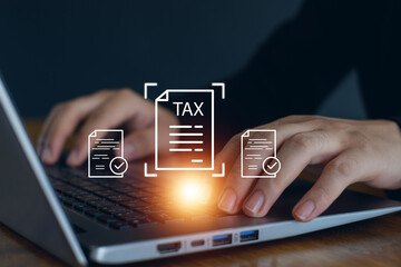 Calculation tax return. tax return form online for tax payment concept. Government, state taxes....