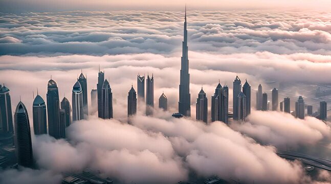 Captivating Aerial Photography of Dubai Skyscrapers in Clouds