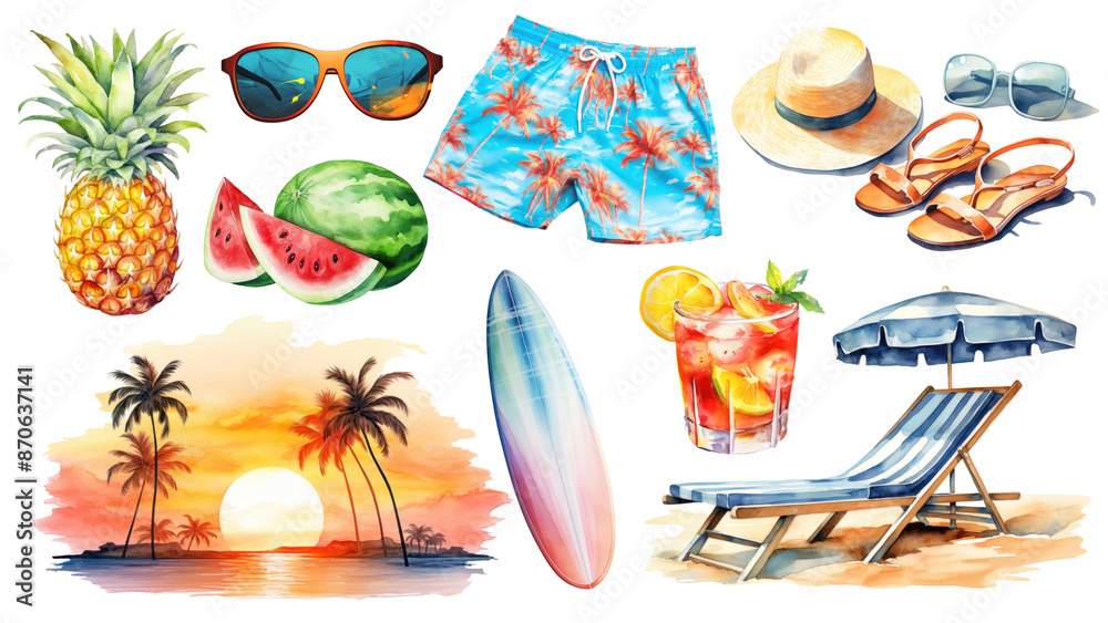 Sticker Watercolor summer png cut out set