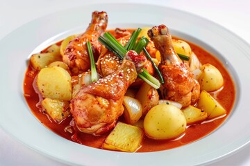 Fototapeta premium Korean Dakdoritang: Crisp Chicken in Rich, Scarlet Sauce