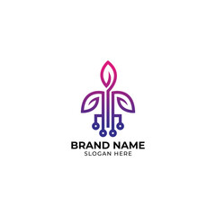 leaf plant technology logo vector