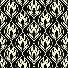 seamless pattern of minimalist ogee designs in black and white, for a modern and sophisticated look