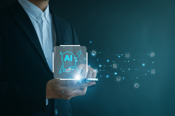 Ai technology.  AI Learning and Artificial Intelligence Concept,Using command prompt for generates something, Futuristic technology transformation.